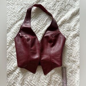 Missguided Burgundy Faux Leather Top